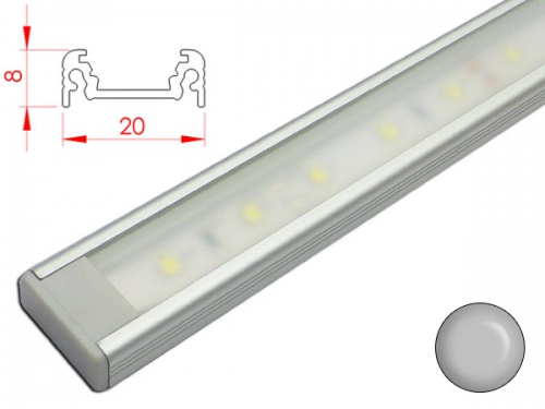 Réglette LED plate - 20x8mm - Couleur Alu + Alimentation 12V