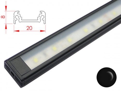 Réglette LED plate - 20x8mm - Couleur Noire + Alimentation 12V