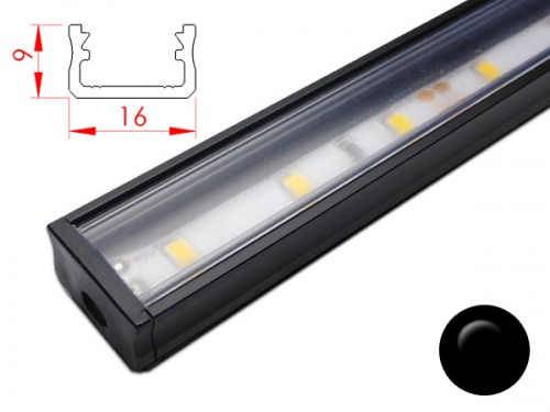 Réglette LED Plate Profilé aluminium-16x9mm-Couleur Noire