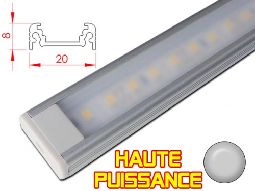 Réglette LED plate Haute Puissance- 20x8mm - Couleur Alu + Alimentation 12V