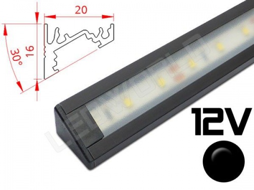 Réglette LED inclinée 30° 20x16mm Noire Camping-car Utilitaire 12V