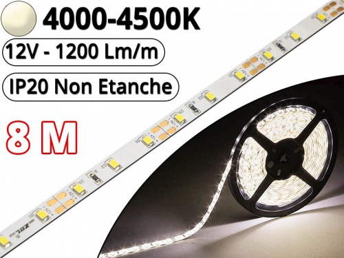 Ruban LED 5m étanche IP65 8w/m l 8mm blanc naturel 4000k - RETIF