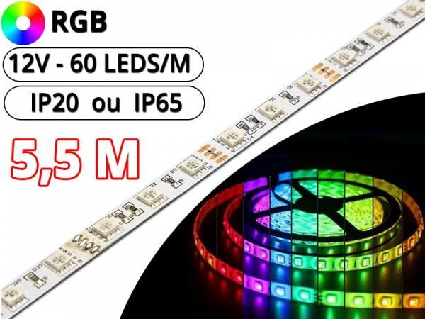 Ruban LED RGB 5 mètres 12v au détail (sans alimentation)