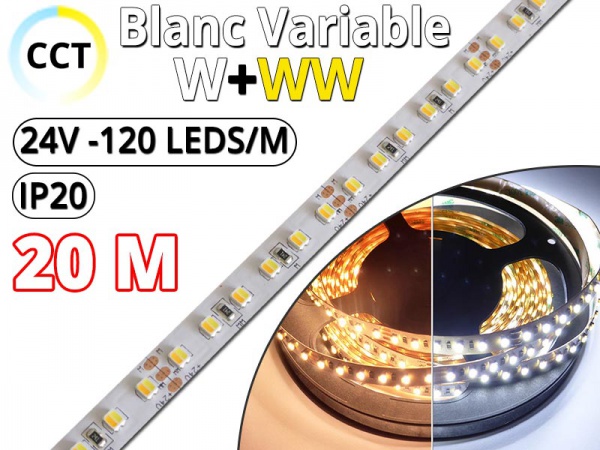 Ruban Bandeau LED 12v ip20-5m-3000k-120 led double rangée 12000 lumens
