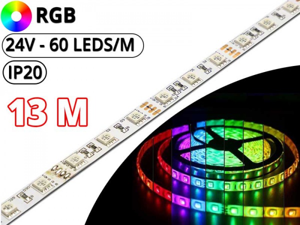 Ruban LED 12V 120LED au mètre 3000K Blanc Chaud 9,6W/m 1020 lumens/m 5m  étanche IP64